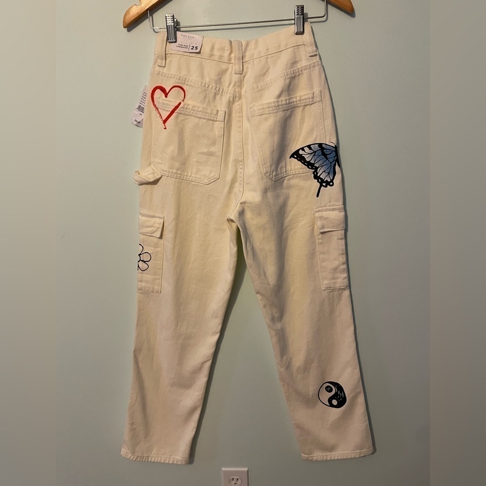 Pacsun Graphic Skate Cargo Sketchbook Trousers In Off White Size 25 - Picture 8 of 13